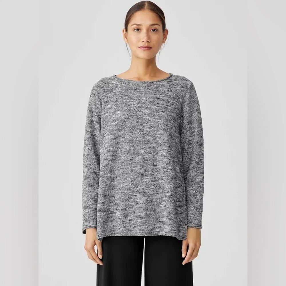 NEW Eileen Fisher Jewel Neck Long Sleeve Tunic in Moon Gray Womens Small